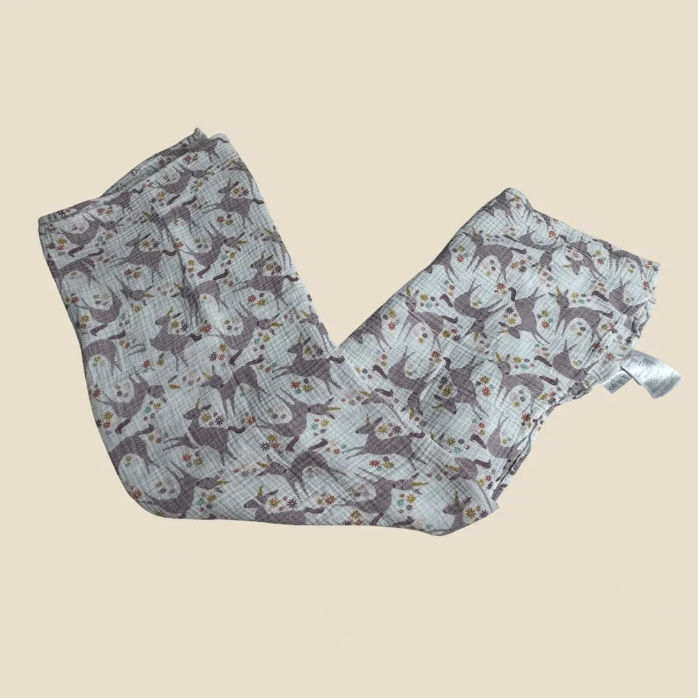 Lulujo Baby Cotton Muslin Swaddle Blanket Purple Unicorn Floral Print 46x42